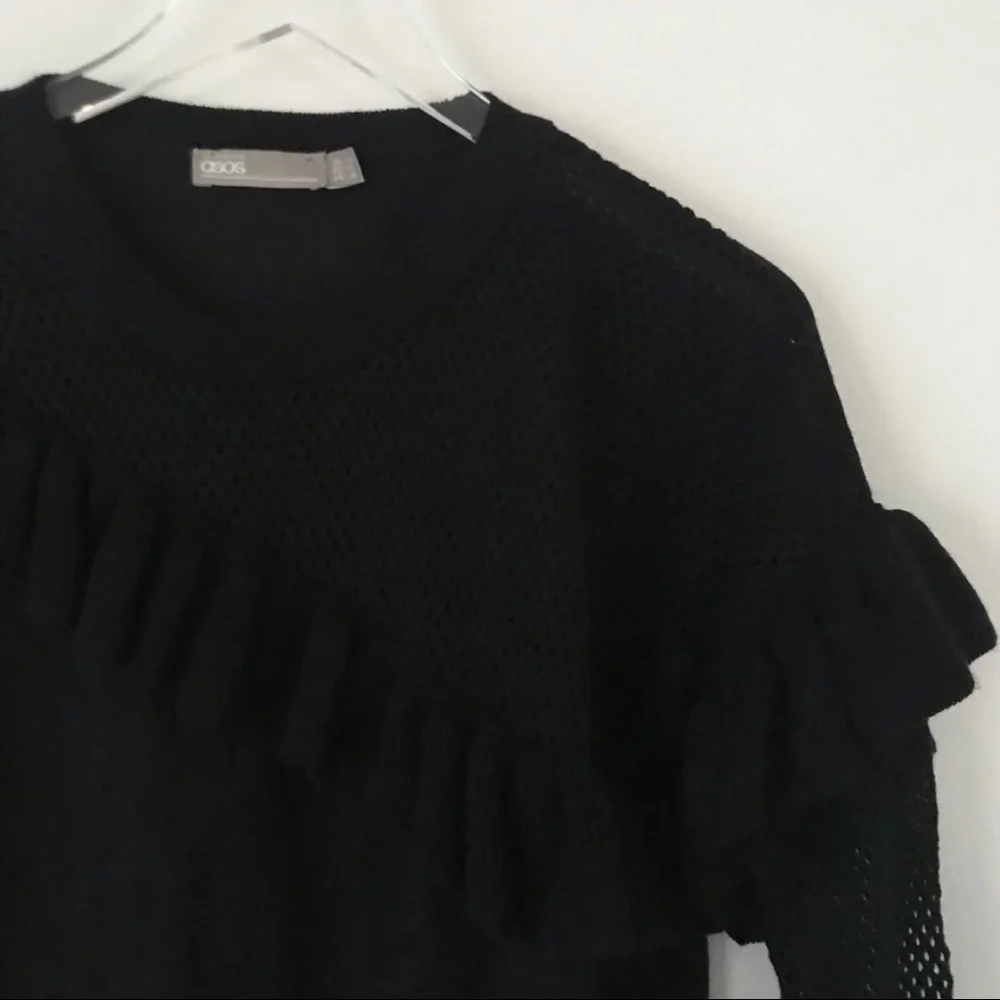 ASOS Ruffle Mesh Sweater Black - Picture 4 of 8